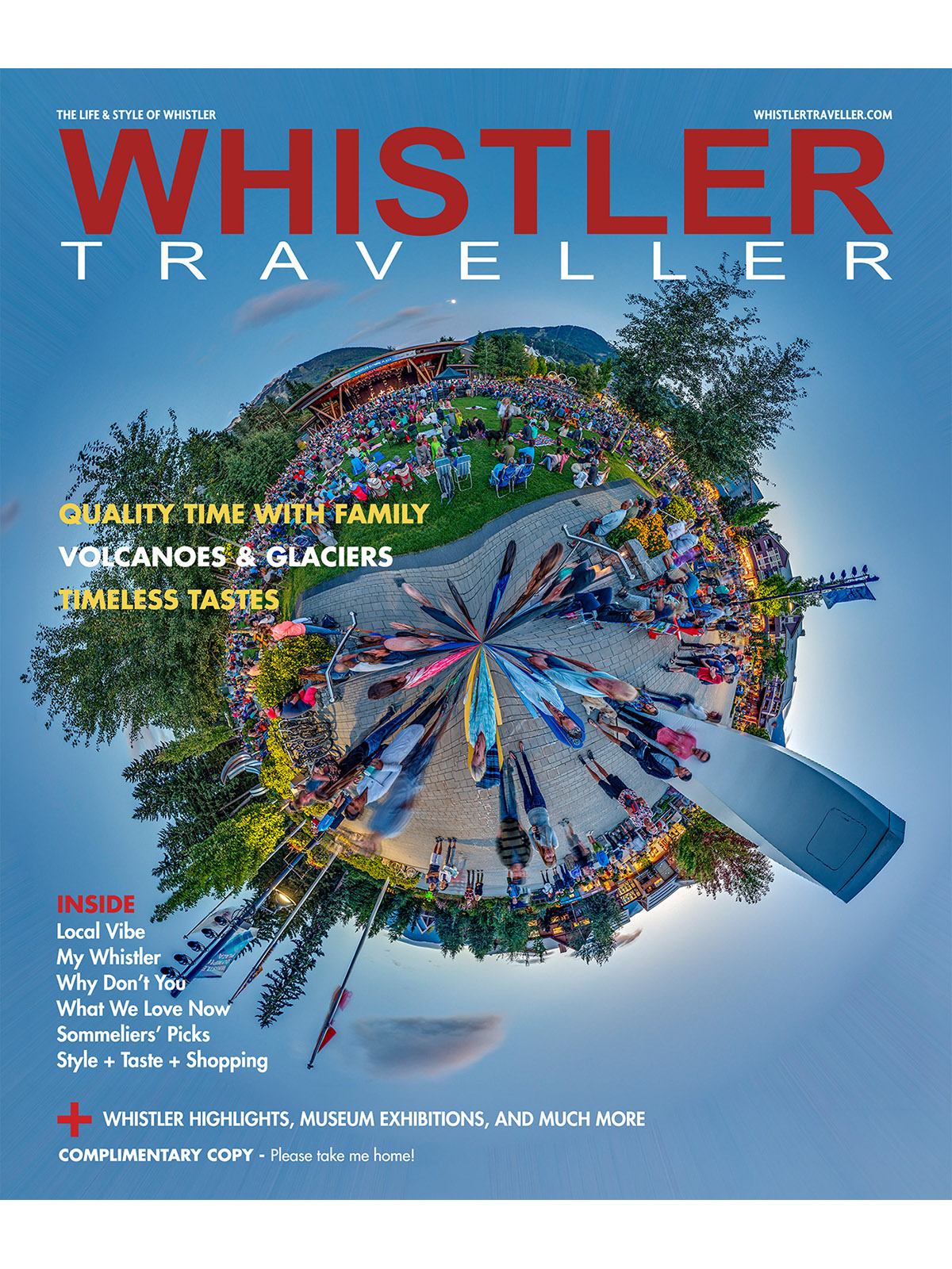 Front cover graphic of Whistler Traveller Magazine Summer/Fall 2026 issue featuring local lifestyle, travel stories, and culture highlights.